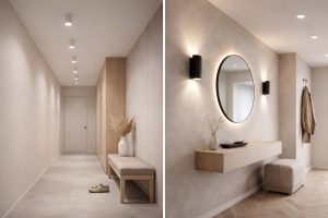 Минимализм в прихожей: когда лучше споты, а когда — настенные бра